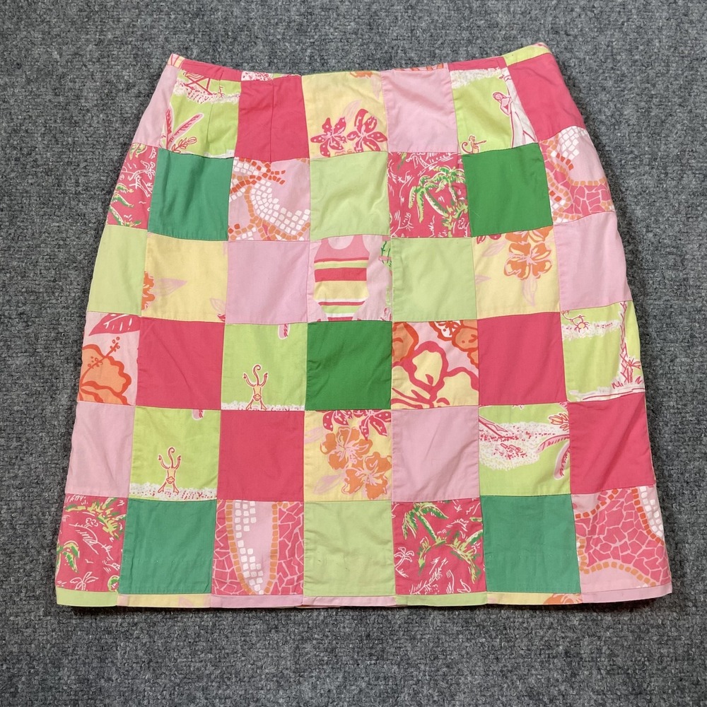Lilly Pulitzer Patchwork Skirt Womens 4 Pink Green Tropical Floral Mini Skirt